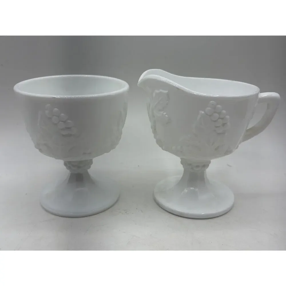 Vintage‎ Indiana Colony Harvest Grape Pattern Milk Glass Creamer and Sugar Bowl